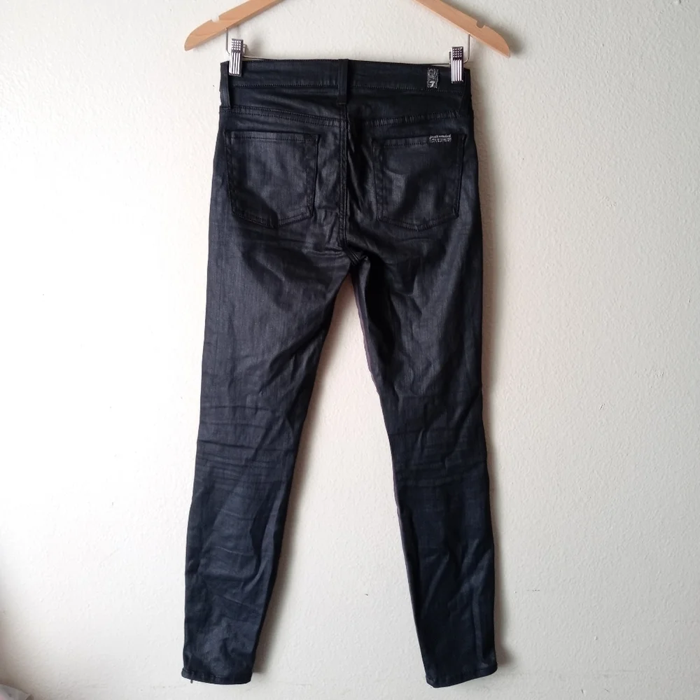 7 For All Mankind Grey And Black The Fashion Zip Sateen Skinny Jeans Size 25